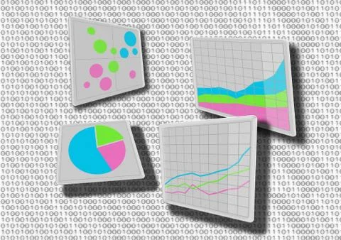 Different dashboard charts representing growth with bubble chart, pie chart Stock Illustration