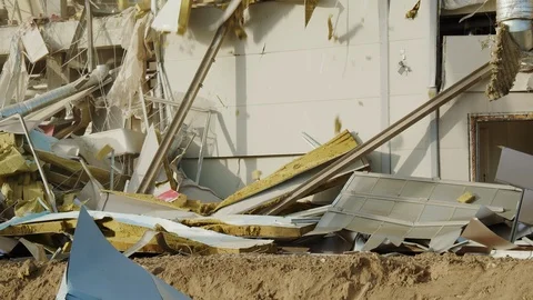 Different debris falls down near dangerous hockey arena Stock Footage 127197262