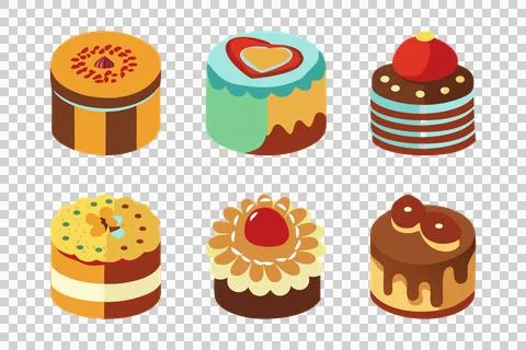 Different delicious cake vector set, cake icon, birthday cake, cake day Stock Illustration