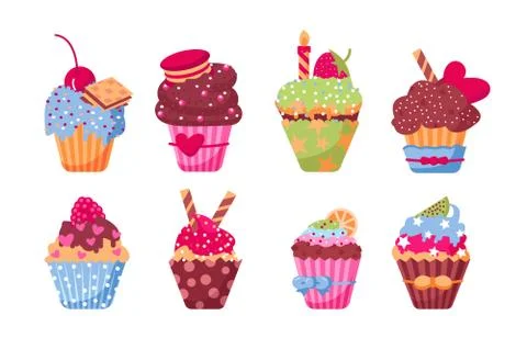 Different delicious muffins set Stock Illustration