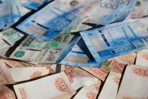 Different denomination of bills. Stock Photos