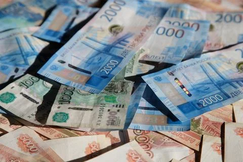 Different denomination of bills. Stock Photos