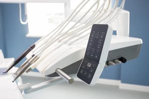 Different dental instruments and tools in a dentists office Stock Photos