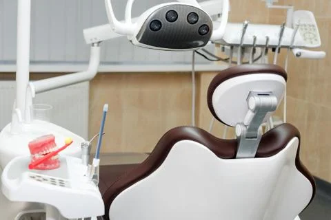 Different dental instruments and tools in a dentists office, dentist tools Stock Photos