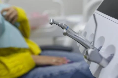 Different dental instruments and tools in a dentists office Stock Photos