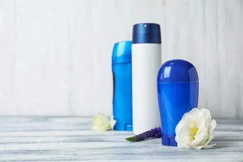 Different deodorants on white background Foto stock