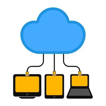 Different devices connected to cloud technology 库存插图