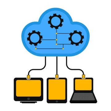 Different devices connected to cloud technology 库存插图