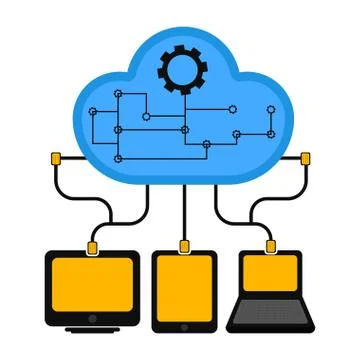 Different devices connected to cloud technology 库存插图