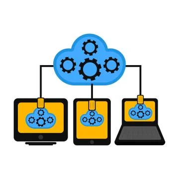 Different devices connected to cloud technology 스톡 일러스트