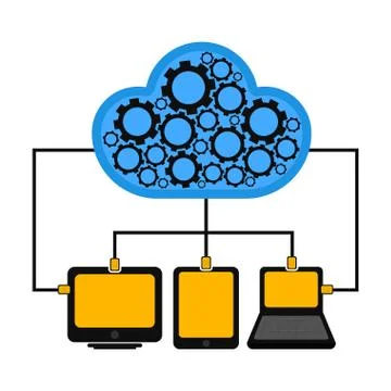 Different devices connected to cloud technology 库存插图