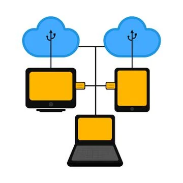 Different devices connected to cloud technology 库存插图