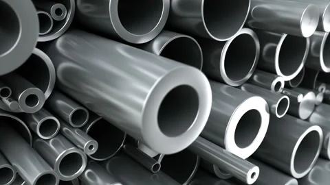 Different diameters Metal pipes set. 3d loop animation Stock Footage 103294683