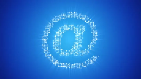 Different digital technology icons form an Email sign on light blue background. 스톡 동영상 85628957
