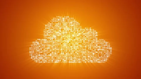 Different digital technology icons form a Cloud Computing icon on gold back. Stock Footage 85629450