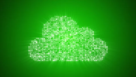 Different digital technology icons form a Cloud Computing icon on green back. Stock Footage 85629490