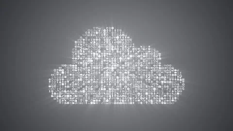 Different digital technology icons form a Cloud Computing icon on grey back. Stock Footage 85629509
