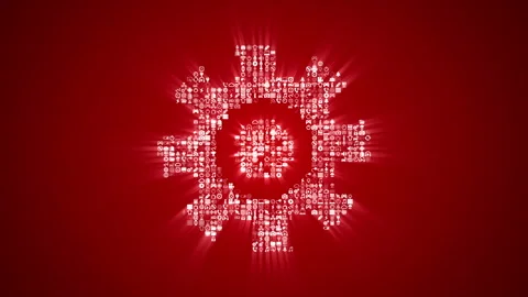 Different digital technology icons form rotating gear icon on red background. Stock Footage 85629578
