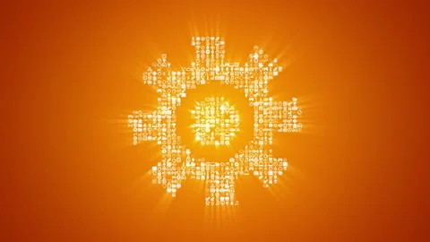 Different digital technology icons form rotating gear icon on gold background. Video stock 85629630