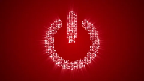 Different digital technology icons form an on/off symbol on red background. Stock Footage 85629784