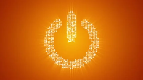 Different digital technology icons form an on/off symbol on gold background. Stock Footage 85629865