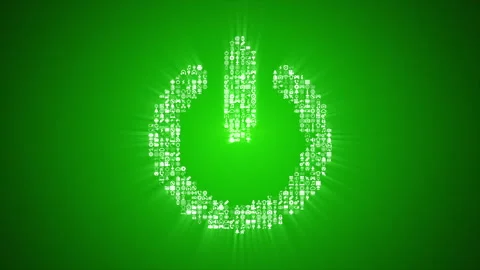 Different digital technology icons form an on/off symbol on green background. Stock Footage 85629925