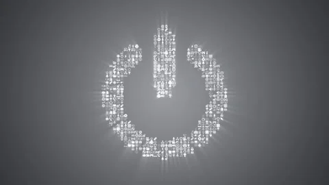 Different digital technology icons form an on/off symbol on grey background. Stock Footage 85630202