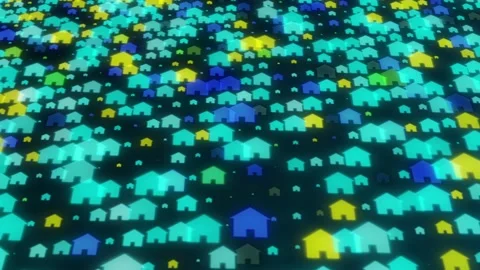 Different digital technology icons form a Smart Home icon on light blue Stock Footage 101283735