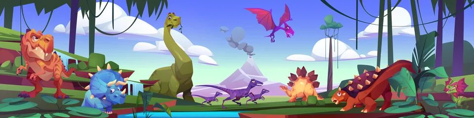 Different dinosaurs in natural environment Stock Illustration