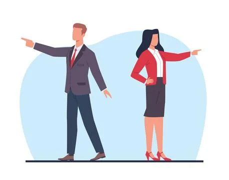 Different direction of business development for man and woman. Pointing finger Stock Illustration