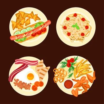 Different dishes and salads Ilustración de archivo