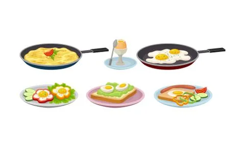 Different Dishes Made From Eggs Vector Set Stock Illustration