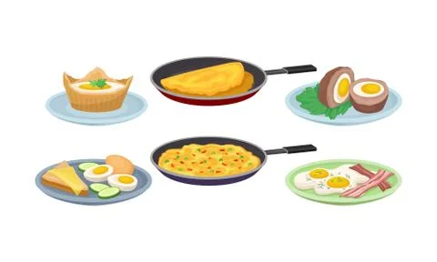 Different Dishes Made From Eggs Vector Set Stock Illustration