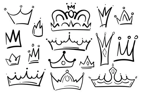 Different doodle crowns. Hand drawn vector set. All elements are isolated. King Stock Illustration