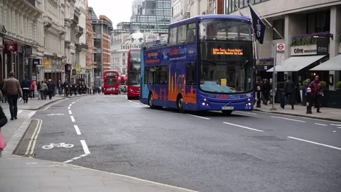 Different double decker busses in London, England Stock Footage 74976580