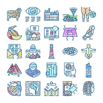 Different drawn icon collection illustrating various life objects Stock Illustration
