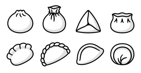 Different dumpling shapes hand drawn doodle icon set Stock Illustration