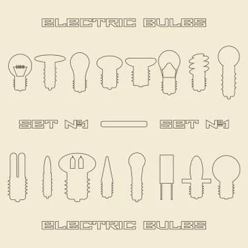 Different electric bulb types linear icon set. Design template  illustration. Stock Illustration