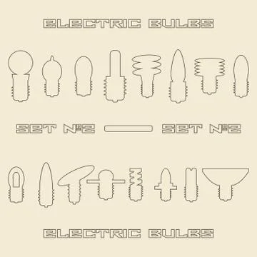 Different electric bulb types linear icon set. Design template  illustration. Stock Illustration