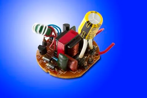 Different electronic elements on circuit board Stock Photos