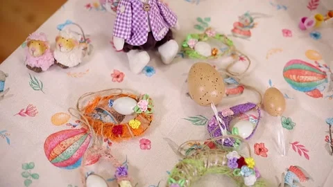 Different elements of decor on Easter. Wreath with decorative eggs 動画素材 151385318