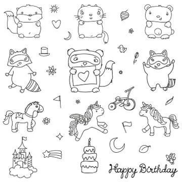 Different elements of design for children in outline Illustrazione stock