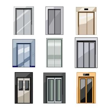 Different elevator doors set vector illustration collection Stock Illustration