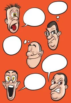 Different emotion faces with speech balloons vector set Illustration