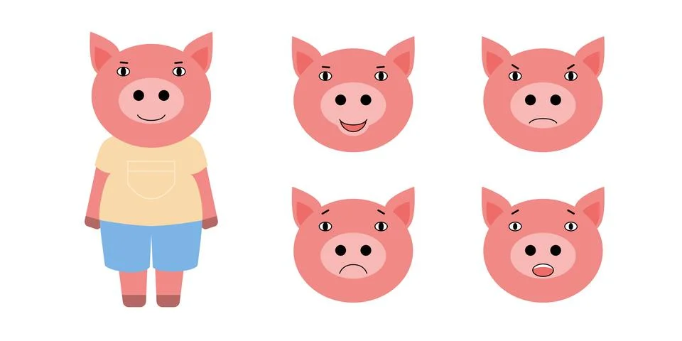 Different emotions of pig Stock Illustration
