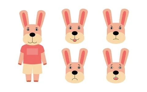 Different emotions of rabbit Stock Illustration