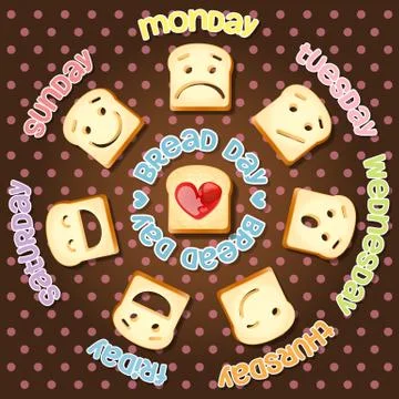 Different emotions of sliced bread in each day Stock Illustration