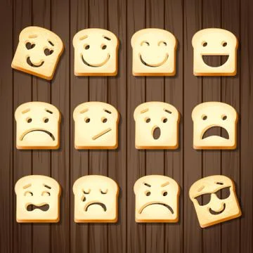 Different emotions of sliced bread Stock Illustration