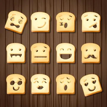 Different emotions of sliced bread Stock Illustration