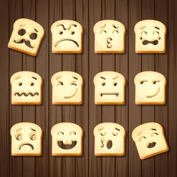 Different emotions of sliced bread Stock Illustration